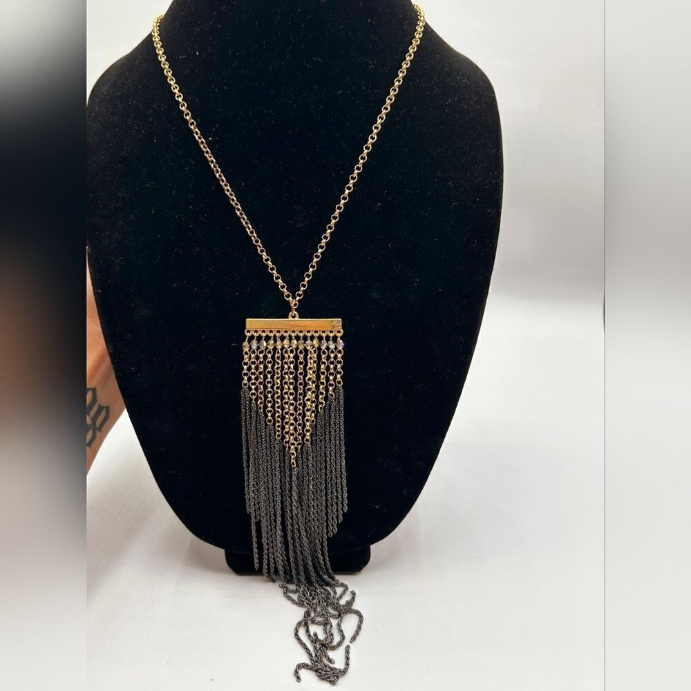 Express gold & black tassel statement necklace